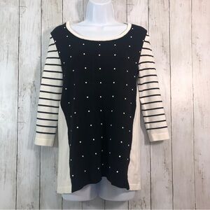 White House Black Market Pearl Embellished Stripe Sleeve Sweater XS